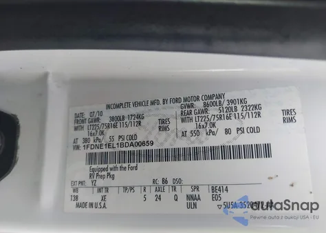 2011 Ford E-150 Recreational z USA, uszkodzony, nr VIN 1FDNE1EL1BDA00659